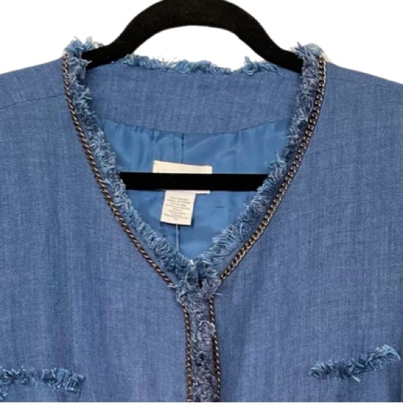 SOFT Surroundings Blue Linen Chambray Chain Lagenlook Coastal Jacket Blazer 3X - Picture 2 of 8